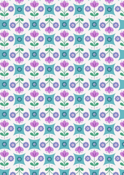 LAST BOLT!! Lewis & Irene Flower Child Fabric Collection Fab Floral Circles on Blue Premium 100% Cotton Quilt Shop Quality Fabrics