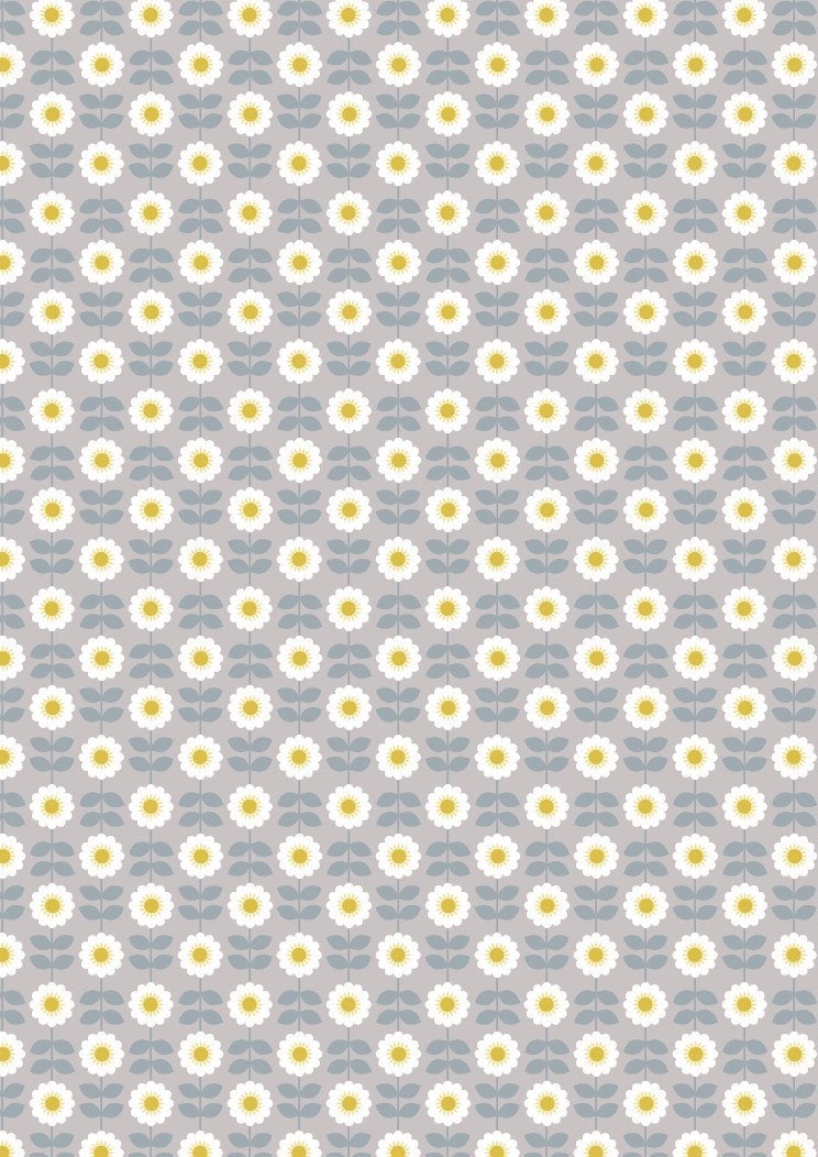 RETIRED! Lewis & Irene Love Me Love Me Not Fabric Collection Retro Daisies on Mid Grey Premium 100% Cotton Quilt Shop Quality Fabrics