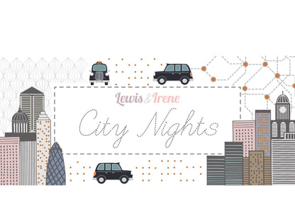 Lewis & Irene City Nights Fabric Collection Black Copper Cab on Copper A292.3