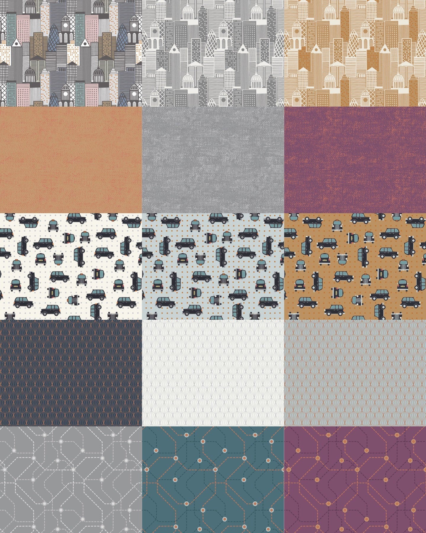 Lewis & Irene City Nights Fabric Collection City Buildings on Copper A291.2