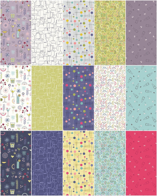 LAST BOLT! Lewis & Irene Cocktail Fabric Collection Fizz on Lilac Grey Premium 100% Cotton Quilt Shop Quality Fabrics