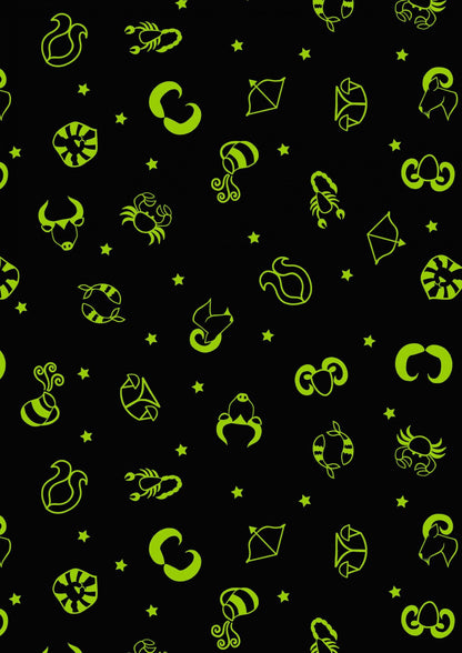 Lewis & Irene Small Things Glow Fabric Collection Glowing Star Signs on Mellow Ochre Premium 100% Cotton Fabrics