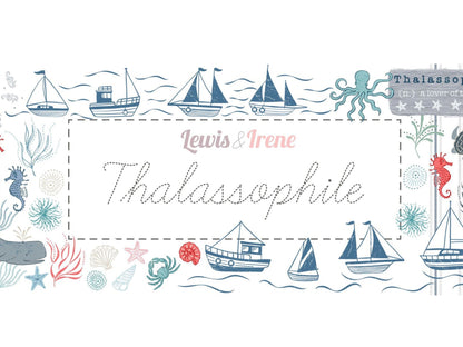 Lewis & Irene Thalassophile Fabric Collection Boats on Dark Blue Premium 100% Cotton Quilt Shop Quality Fabrics