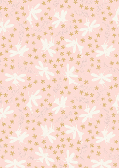 Lewis & Irene Fairy Clocks Fabric Collection Silver Metallic Floral Fairies on Light Pink Premium 100% Cotton Quilt Shop Quality Fabrics