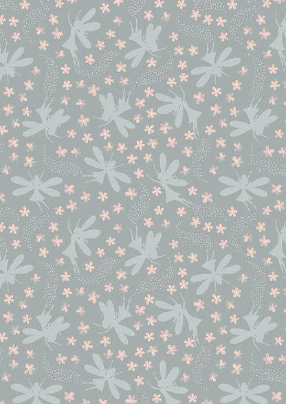 Lewis & Irene Fairy Clocks Fabric Collection Silver Metallic Floral Fairies on Light Grey Premium 100% Cotton Quilt Shop Quality Fabric