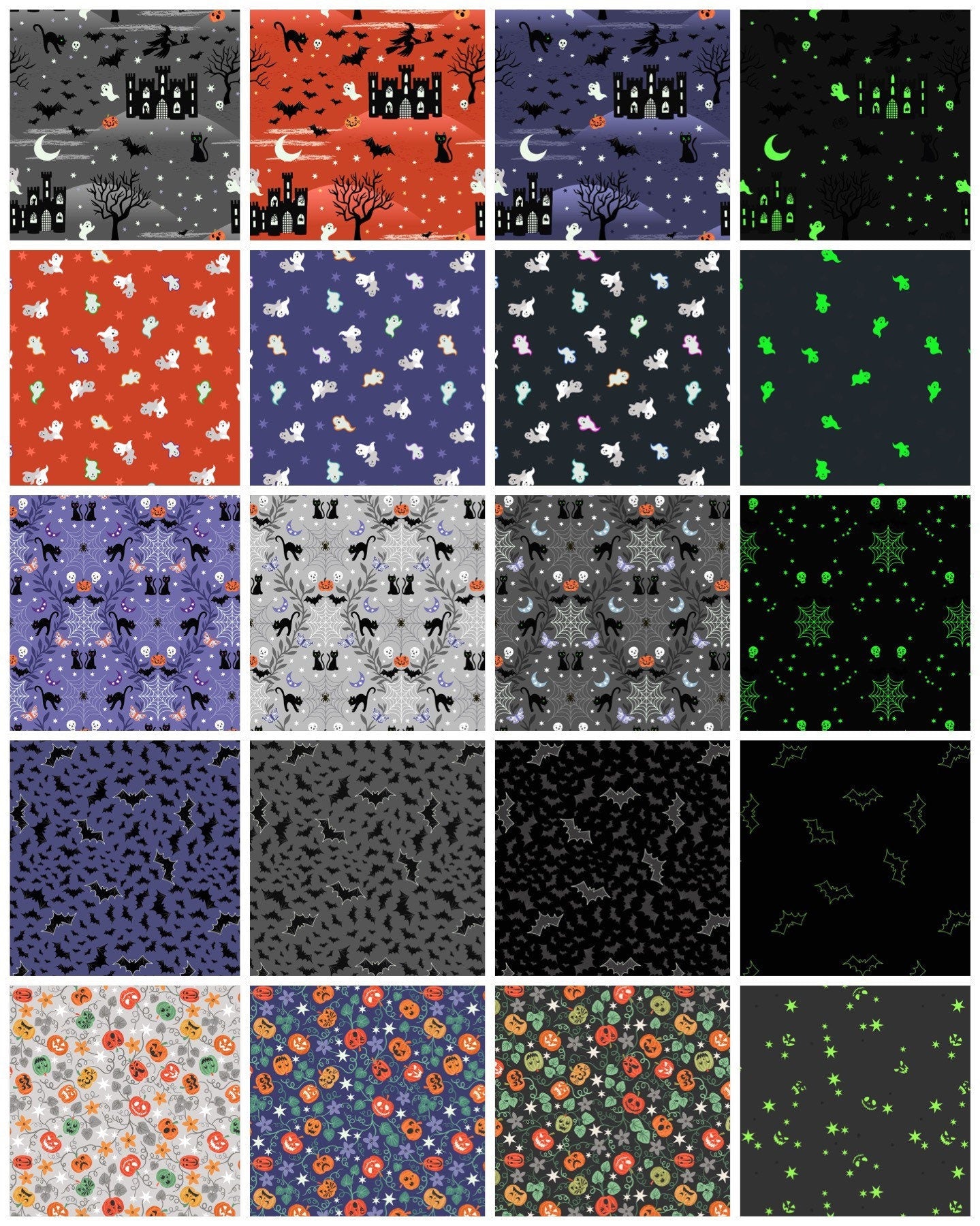 Glow-In-The-Dark Lewis & Irene Castle Spooky Fabric Collection Glowing Bats on Black Authentic Premium 100% Cotton Fabrics