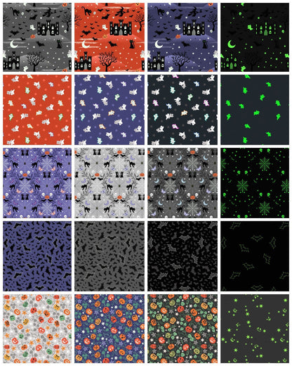 Glow-In-The-Dark Lewis & Irene Castle Spooky Fabric Collection Glowing Bats on Black Authentic Premium 100% Cotton Fabrics
