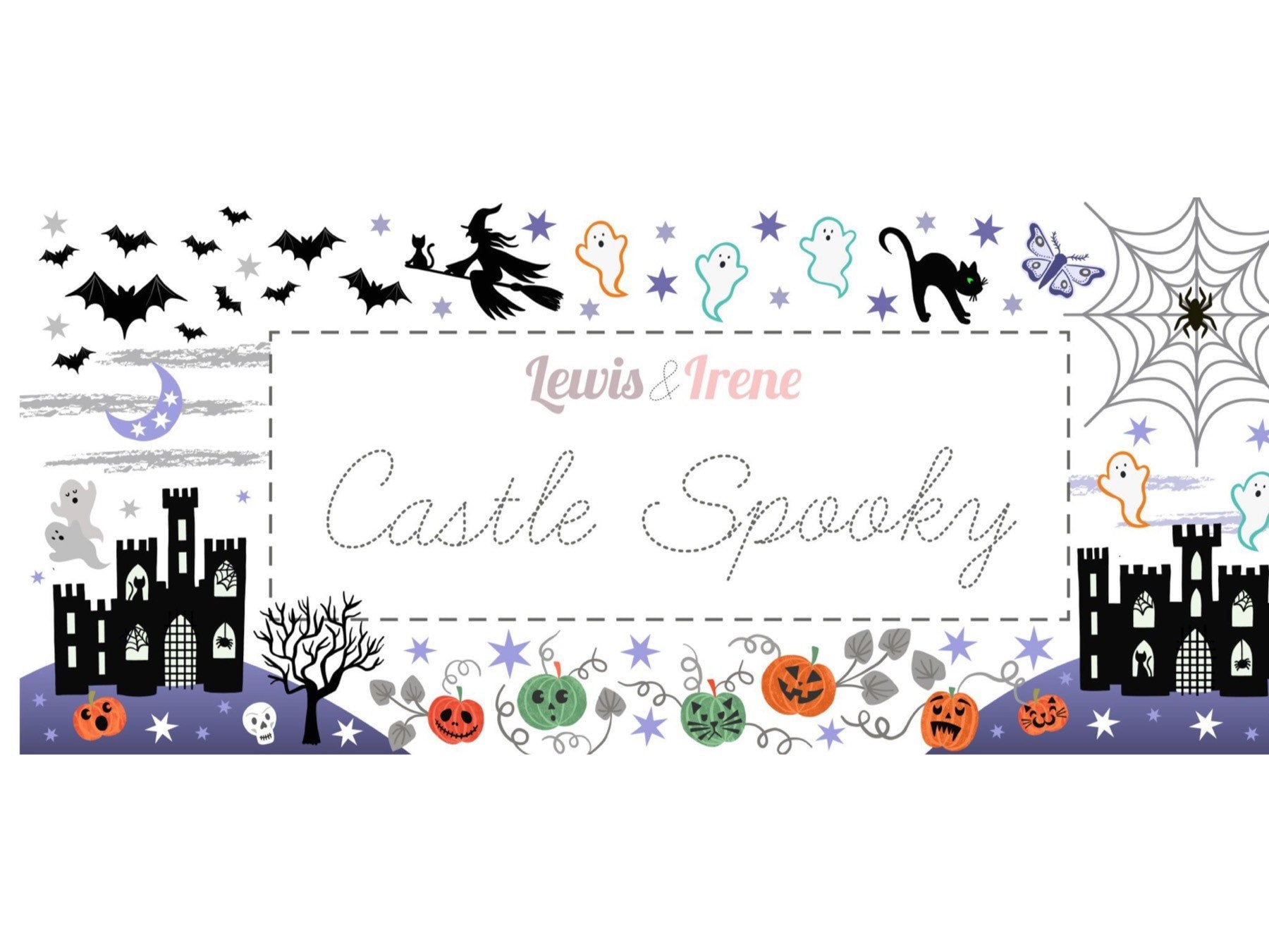 Glow-In-The-Dark Lewis & Irene Castle Spooky Fabric Collection Glowing Bats on Black Authentic Premium 100% Cotton Fabrics