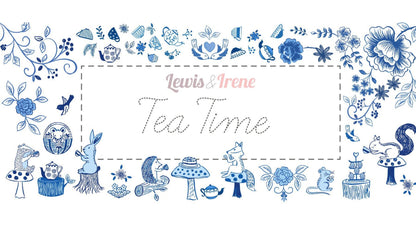 Lewis & Irene Tea Time Fabric Collection Little Bird Roses on Dark Blue Authentic Premium 100% Cotton Quilt Shop Quality Fabrics