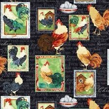LAST BOLT!! Henry Glass Farm Raised Fabric Collection Rooster Portraits on Black Premium 100% Cotton Quilt Shop Quality Fabrics