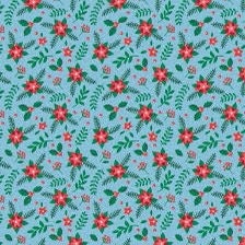 LAST BOLT!! Camelot Unicorns Always in Season Fabric Collection Christmas Poinsettias on Blue Premium 100% Cotton Quilt Shop Quality Fabrics