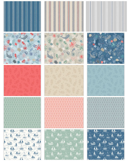 Lewis & Irene Thalassophile Fabric Collection Coastal Stripe on Light Grey Premium 100% Cotton Quilt Shop Quality Fabrics