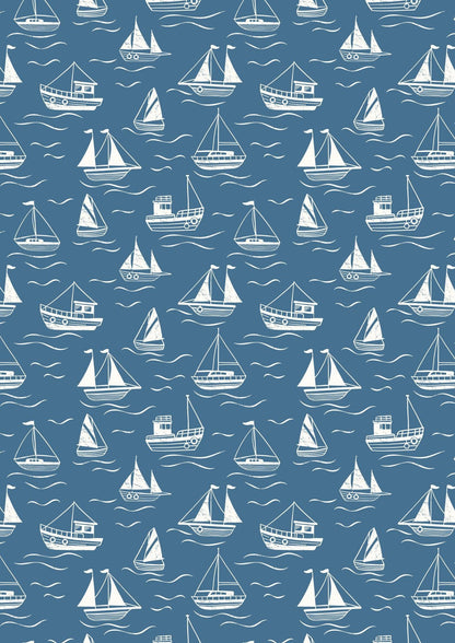 Lewis & Irene Thalassophile Fabric Collection Boats on Dark Blue Premium 100% Cotton Quilt Shop Quality Fabrics