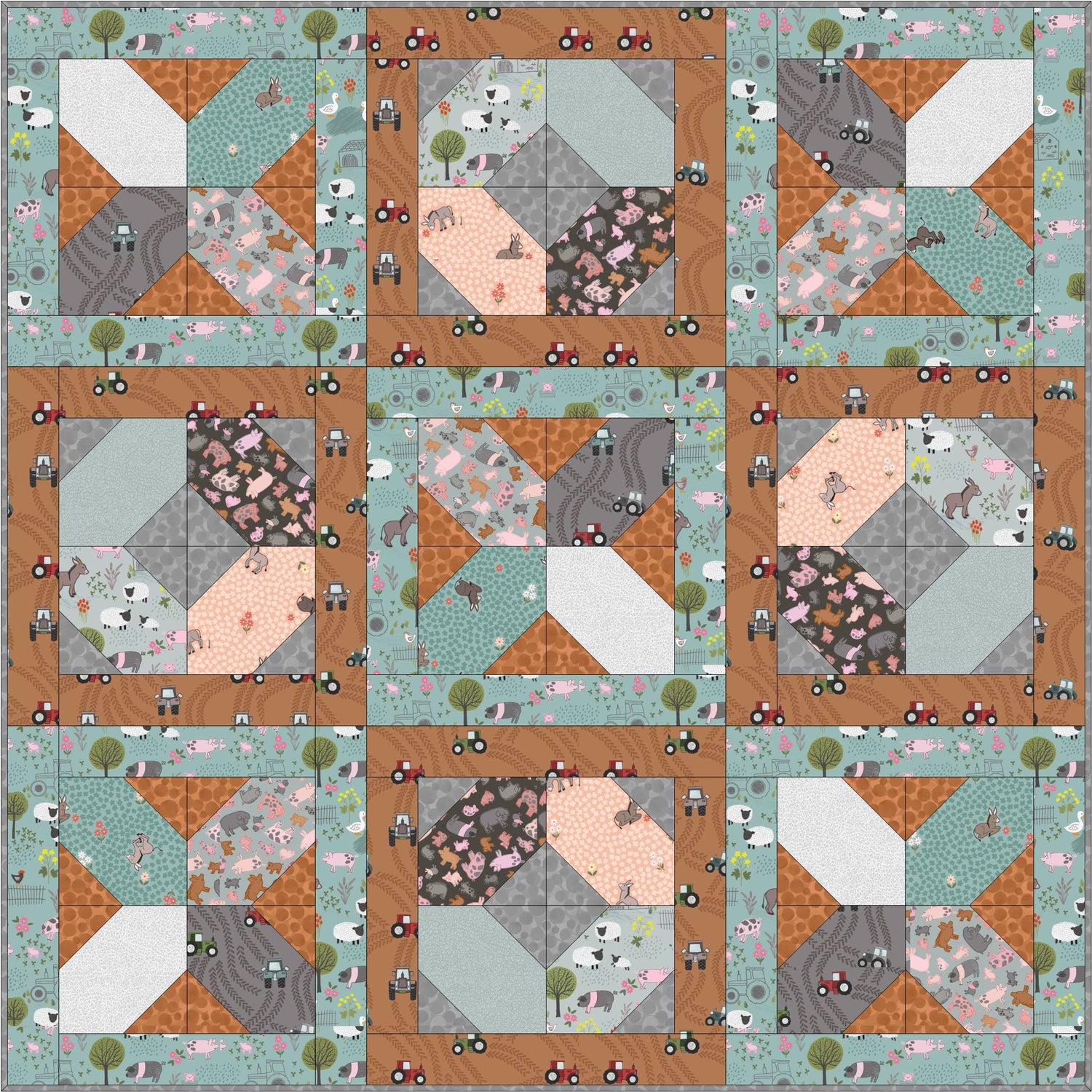Lewis & Irene Piggy Tails Fabric Collection Piggy Tails Playmat Kit #2 Finished Size 42”x42” Premium 100% Cotton Fabrics