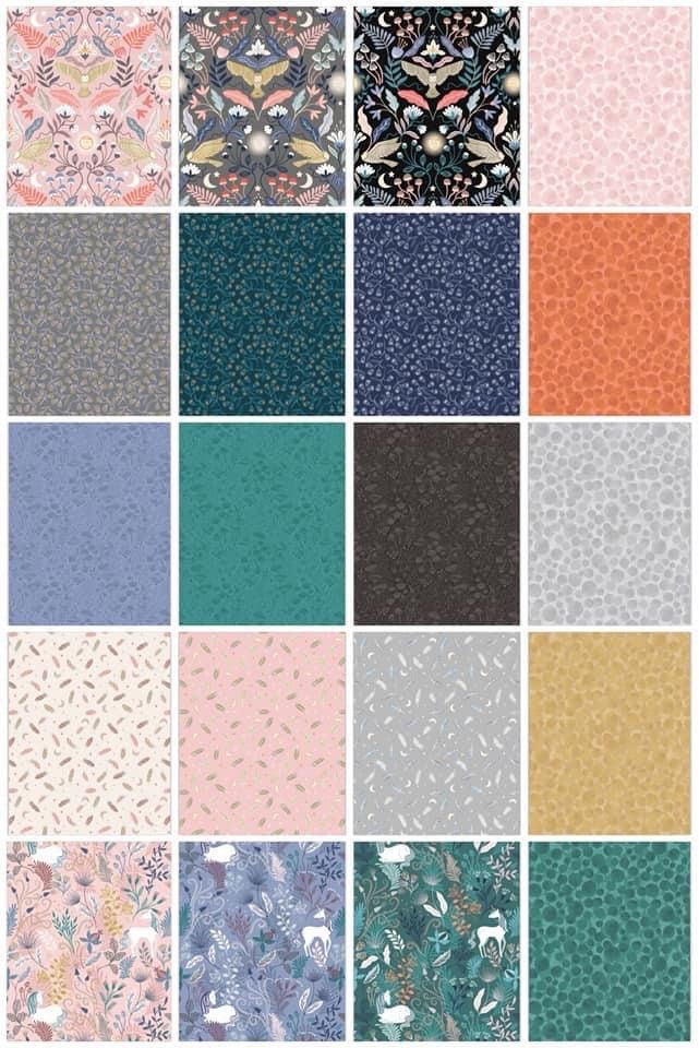 Lewis & Irene Enchanted Fabric Collection Metallic Silver Feathers & Stars on Grey A545.2