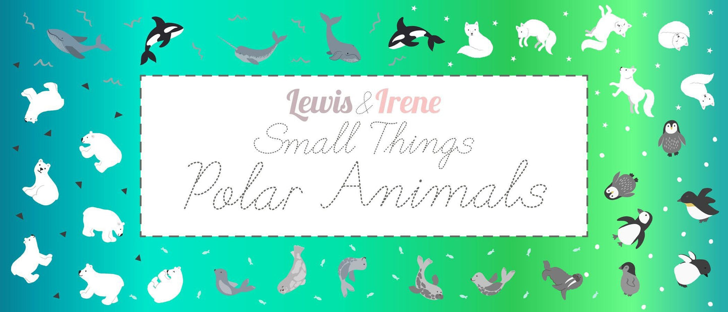Lewis & Irene Small Things Polar Animals Fabric Collection Pearlescent Seals on Iced Lime Authentic Premium 100% Cotton Fabrics