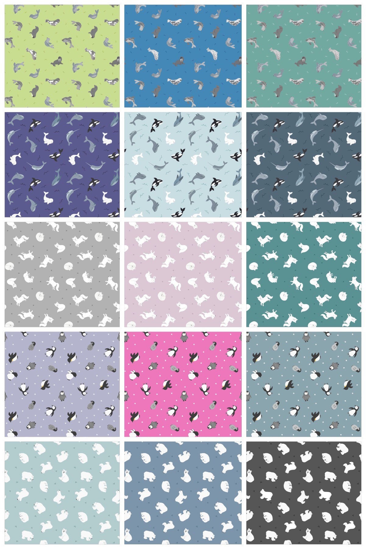 Lewis & Irene Small Things Polar Animals Fabric Collection Pearlescent Seals on Iced Lime Authentic Premium 100% Cotton Fabrics