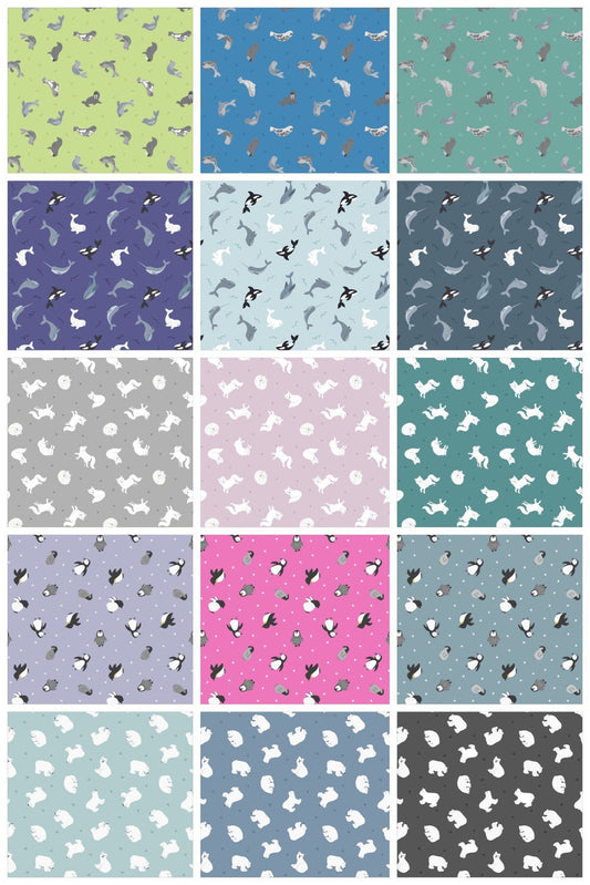Lewis & Irene Small Things Polar Animals Fabric Collection Pearlescent Penguins on Aurora Pink Premium 100% Cotton Fabrics