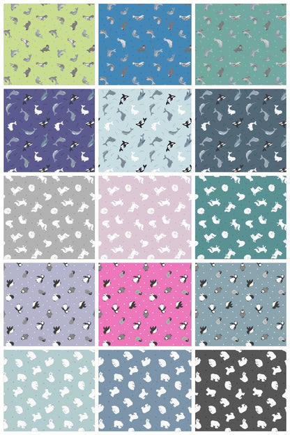 Lewis & Irene Small Things Polar Animals Fabric Collection Pearlescent Seals on Iced Lime Premium 100% Cotton Quilt Shop Quality Fabrics