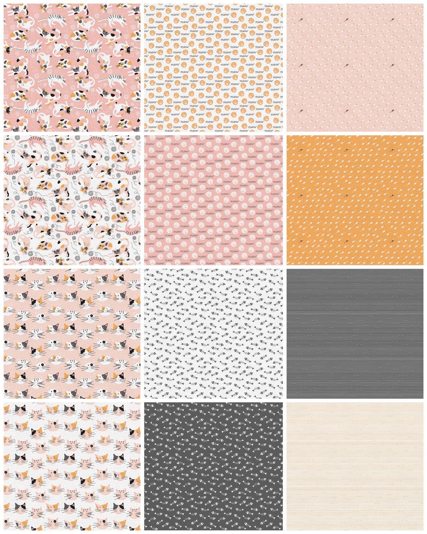 Paintbrush Studio Tails & Whiskers Fabric Collection Fish Bones on Cream Premium 100% Cotton Quilt Shop Quality Fabrics