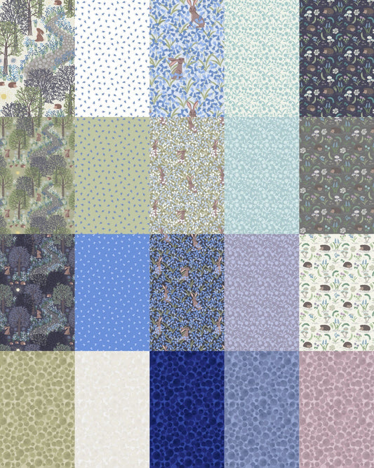 Lewis & Irene Bluebell Wood Reloved Fabric Collection Floral Silhouette on Duck Egg A129.1