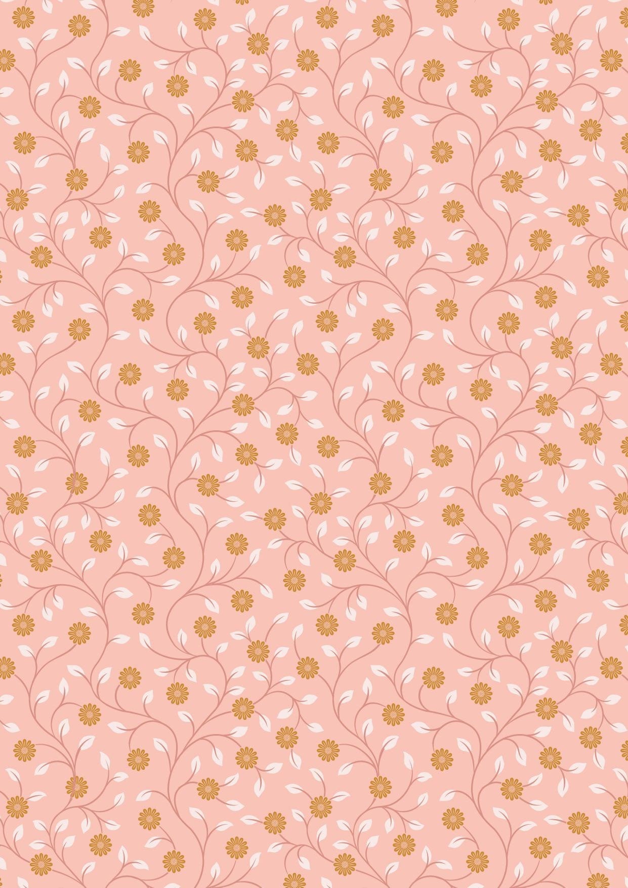 Lewis & Irene Wintertide Fabric Collection Metallic Copper Flowers on Pink Premium 100% Cotton Quilt Shop Quality Fabrics