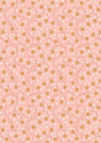 Lewis & Irene Wintertide Fabric Collection Metallic Copper Flowers on Pink Premium 100% Cotton Quilt Shop Quality Fabrics