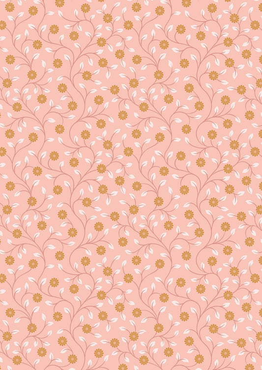 Lewis & Irene Wintertide Fabric Collection Metallic Copper Flowers on Pink Premium 100% Cotton Quilt Shop Quality Fabrics