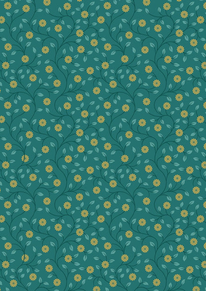 Lewis & Irene Wintertide Fabric Collection Metallic Gold Flowers on Green Premium 100% Cotton Quilt Shop Quality Fabrics