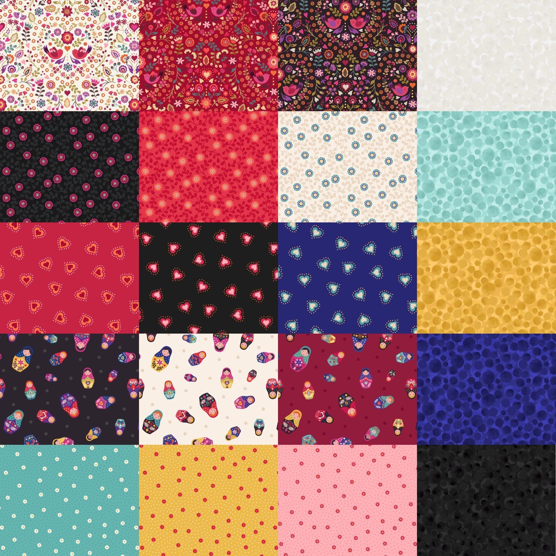 Lewis & Irene Little Matryoshka Fabric Collection Hearts on Blue A568.2
