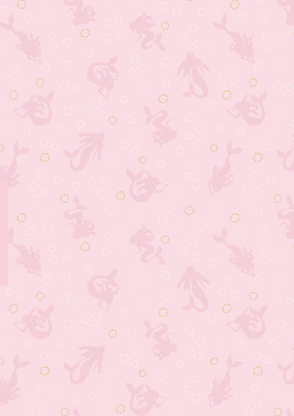 Lewis & Irene Moontide Fabric Collection Metallic Gold Mermaid Silhouettes on Pink Premium 100% Cotton Quilt Shop Quality Fabrics