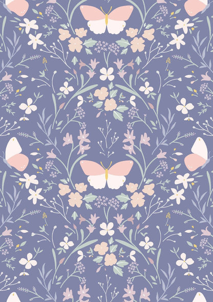 LAST BOLT! Lewis & Irene Heart of Summer Fabric Collection Floral Gathering on Dark Hyacinth Blue Premium 100% Cotton Fabrics