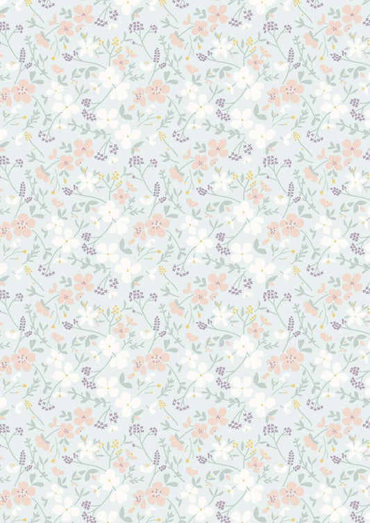Lewis & Irene Heart of Summer Fabric Collection Sweet Meadow on Duck Egg Blue Premium 100% Cotton Quilt Shop Quality Fabrics