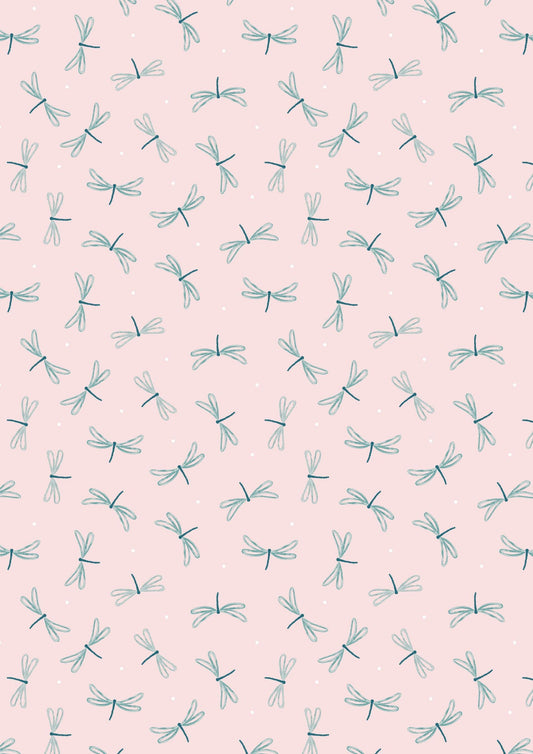 Lewis & Irene On The Lake Fabric Collection Dragonfly on Palest Pink Premium 100% Cotton Quilt Shop Quality Fabrics