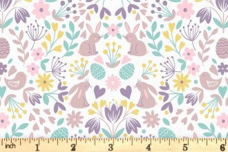 Lewis & Irene Spring Treats Fabric Collection Mirrored Bunnies and Chicks on Cream Premium 100% Cotton Quilt Shop Quality Fabrics