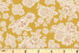 LAST BOLT! Lewis & Irene Hannah’s Flowers Fabric Collection Flower Blooms on Mustard Premium 100% Cotton Quilt Shop Quality Fabrics