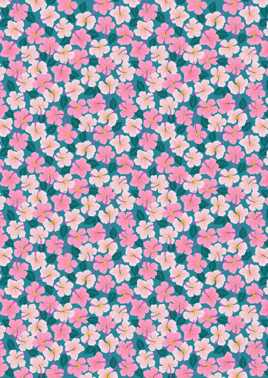 LAST BOLT! Lewis & Irene Hibiscus Hummingbird Fabric Collection Hibiscus on Blue Premium 100% Cotton Quilt Shop Quality Fabrics