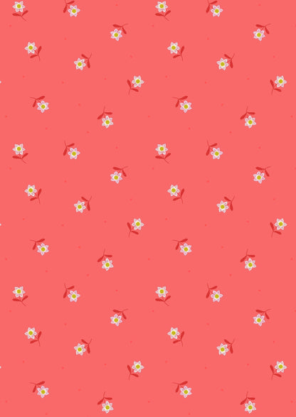 LAST BOLT! Lewis & Irene Hibiscus Hummingbird Fabric Collection Little Flowers on Dark Coral Premium 100% Cotton Quilt Shop Quality Fabrics
