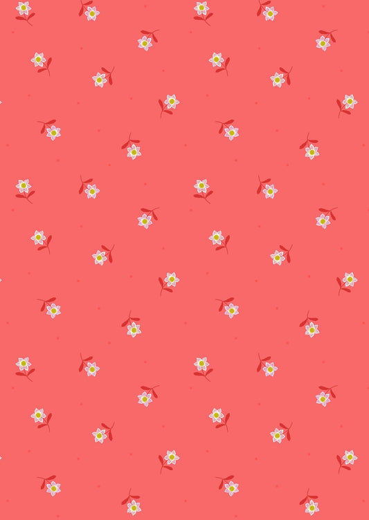 LAST BOLT! Lewis & Irene Hibiscus Hummingbird Fabric Collection Little Flowers on Dark Coral Premium 100% Cotton Quilt Shop Quality Fabrics