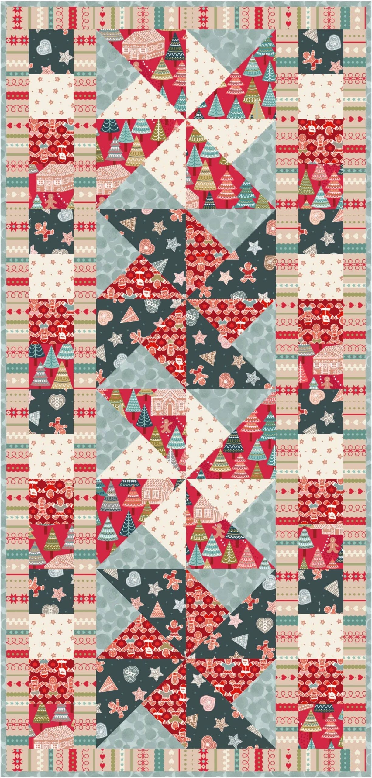 LIMITED EDITION!! Lewis & Irene Gingerbread Season Fabric Collection Table Runner Kit #2 Finished Size:16”x34”