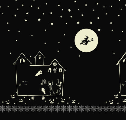 Lewis & Irene Haunted House Fabric Collection Glowing Haunted House Double Edge Border on Green Glow A599.1