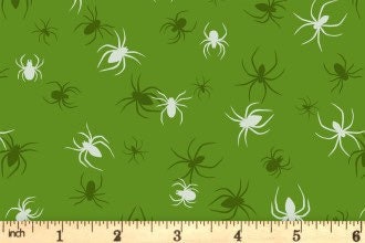 GLOWING FABRICS!! Lewis & Irene Haunted House Fabric Collection Glowing Spiders on Green Premium 100% Cotton Fabrics
