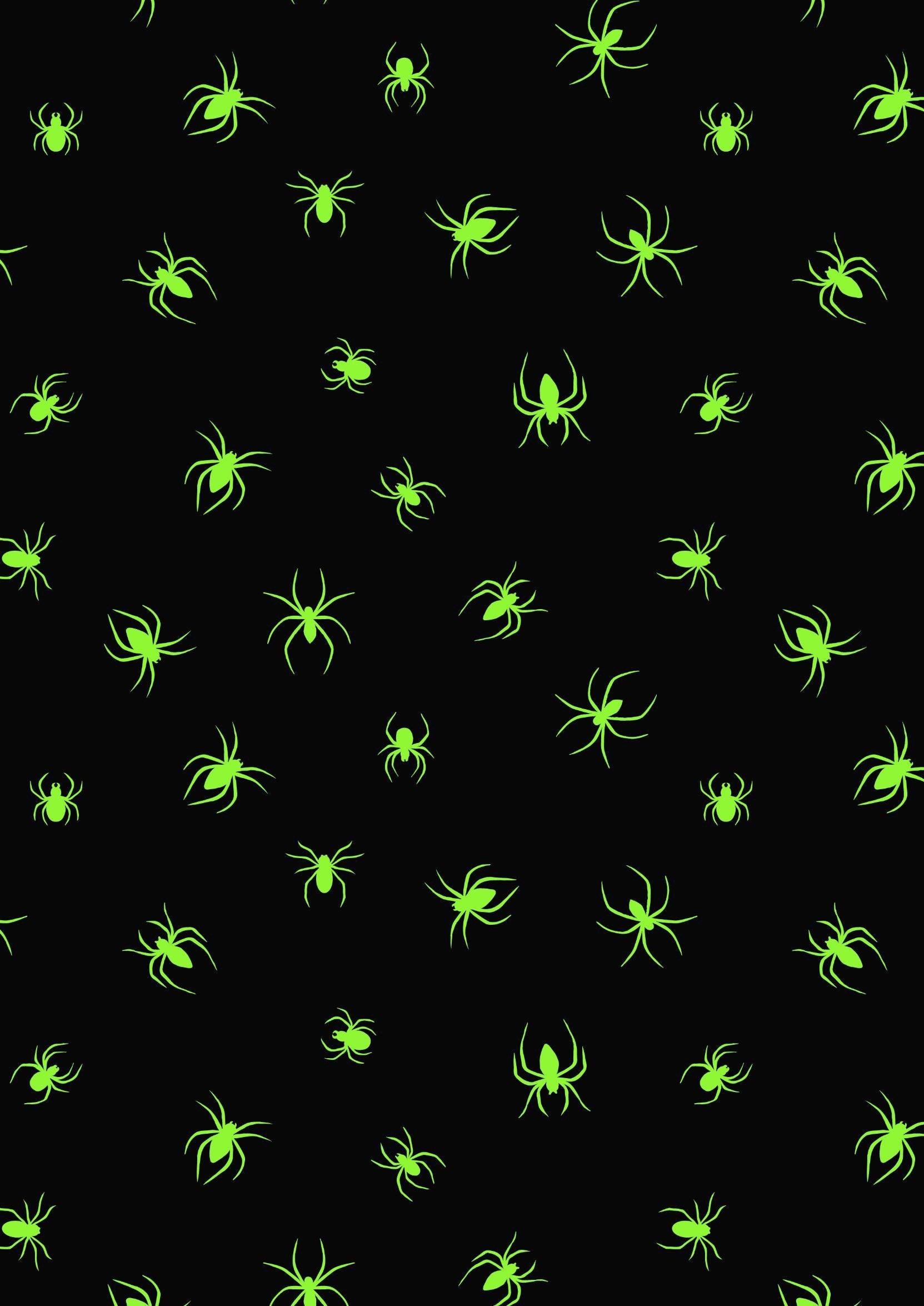 Lewis & Irene Haunted House Fabric Collection Glowing Spiders on Green A602.2