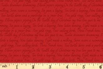 LAST BOLT!! Lewis & Irene 12 Days of Christmas Fabric Collection Christmas Script on Green Authentic Premium 100% Cotton Fabrics