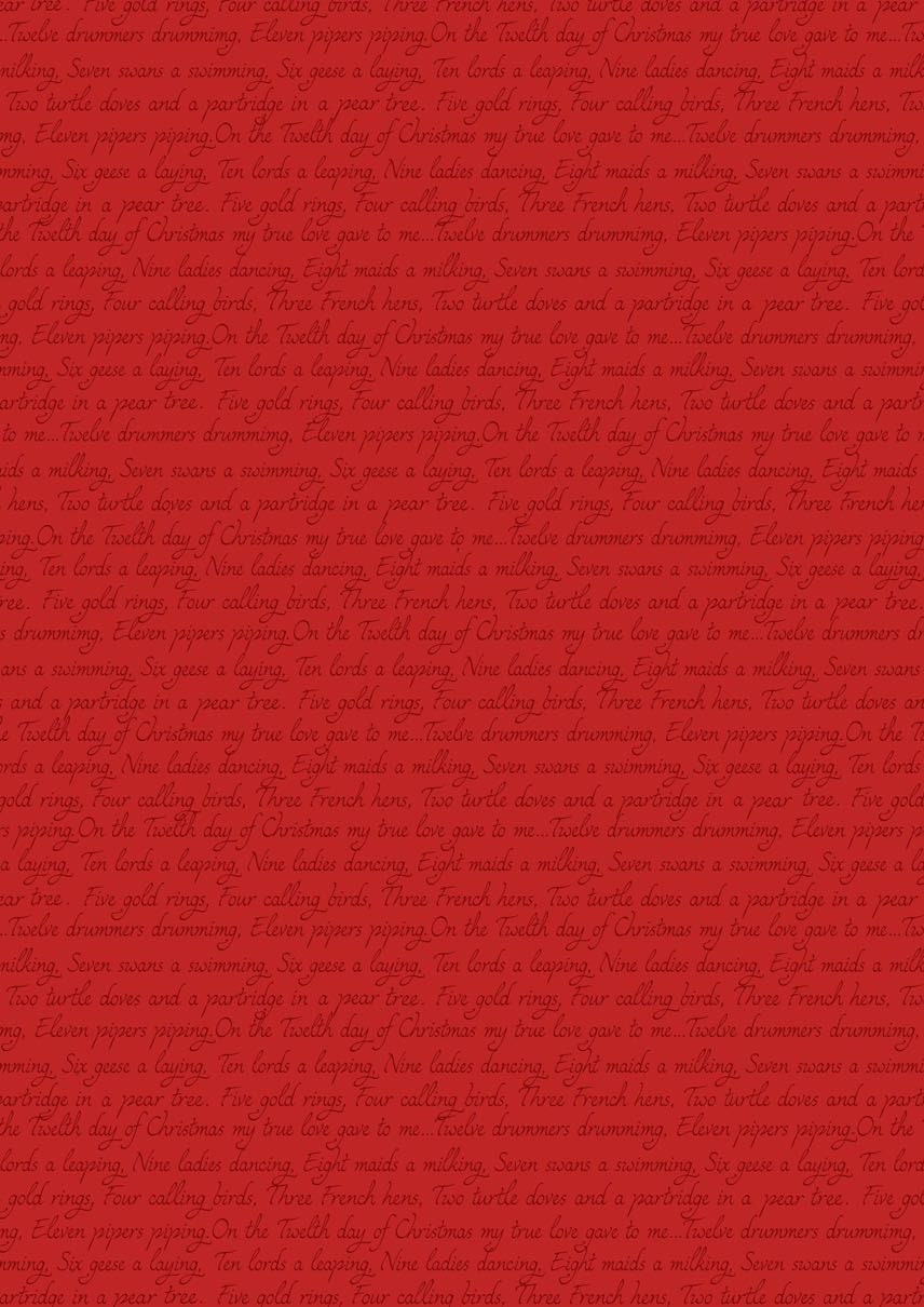 LAST BOLT!! Lewis & Irene 12 Days of Christmas Fabric Collection Christmas Script on Red Premium 100% Cotton Fabrics