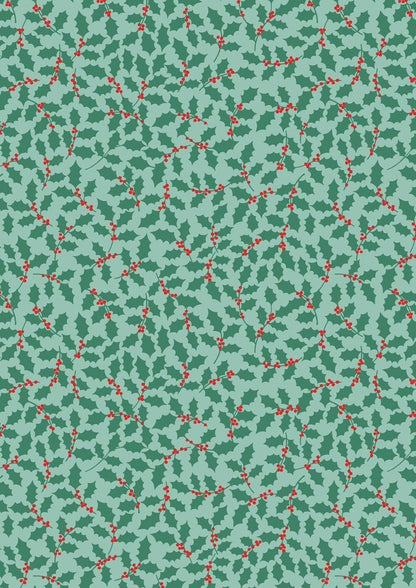 LAST BOLT!! Lewis & Irene 12 Days of Christmas Fabric Collection Christmas Holly on Blue Premium 100% Cotton Fabrics