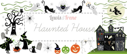 Lewis & Irene Haunted House Fabric Collection Glowing Haunted House Double Edge Border on Green Glow A599.1