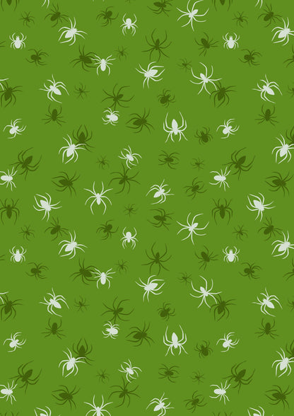 GLOWING FABRICS!! Lewis & Irene Haunted House Fabric Collection Glowing Spiders on Green Premium 100% Cotton Fabrics