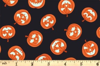 GLOWING FABRICS!! Lewis & Irene Haunted House Fabric Collection Glowing Pumpkin Faces on Black Premium 100% Cotton Fabrics