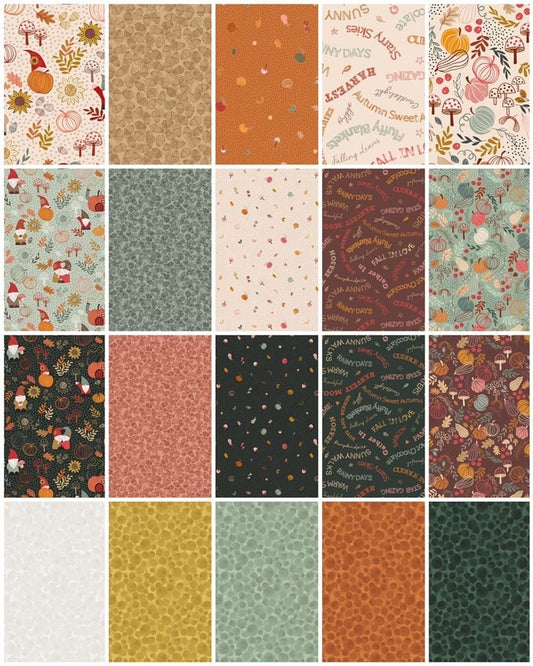 LAST BOLT! Lewis & Irene Snuggle Season Fabric Collection Autumn Gnomes on Dark Cream Premium 100% Cotton Quilt Shop Quality Fabrics